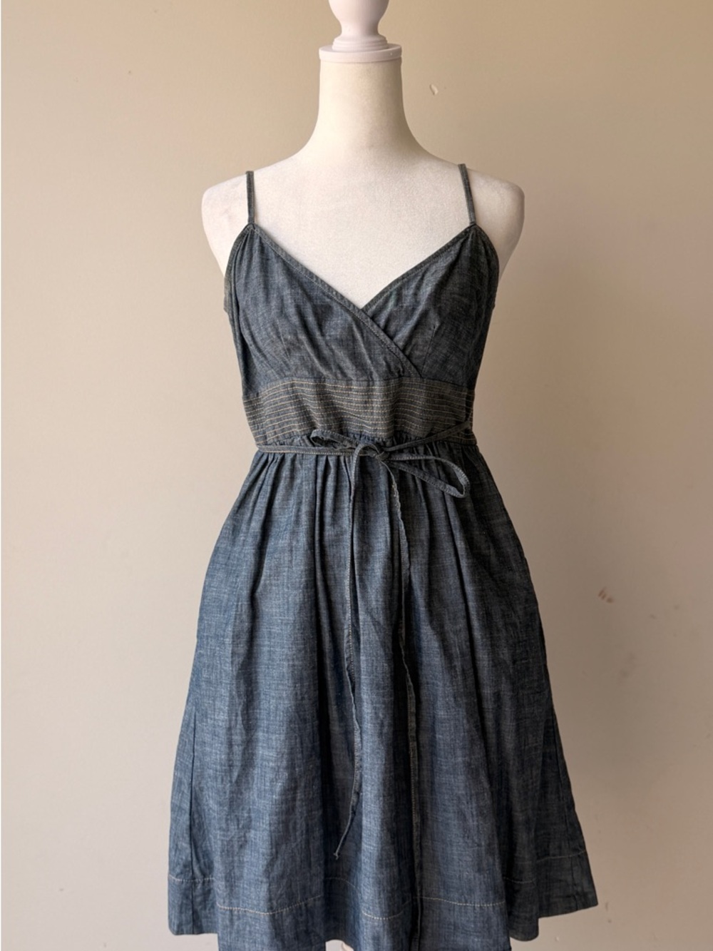 LOFT Chambray Wrap Midi Dress in Denim Blue